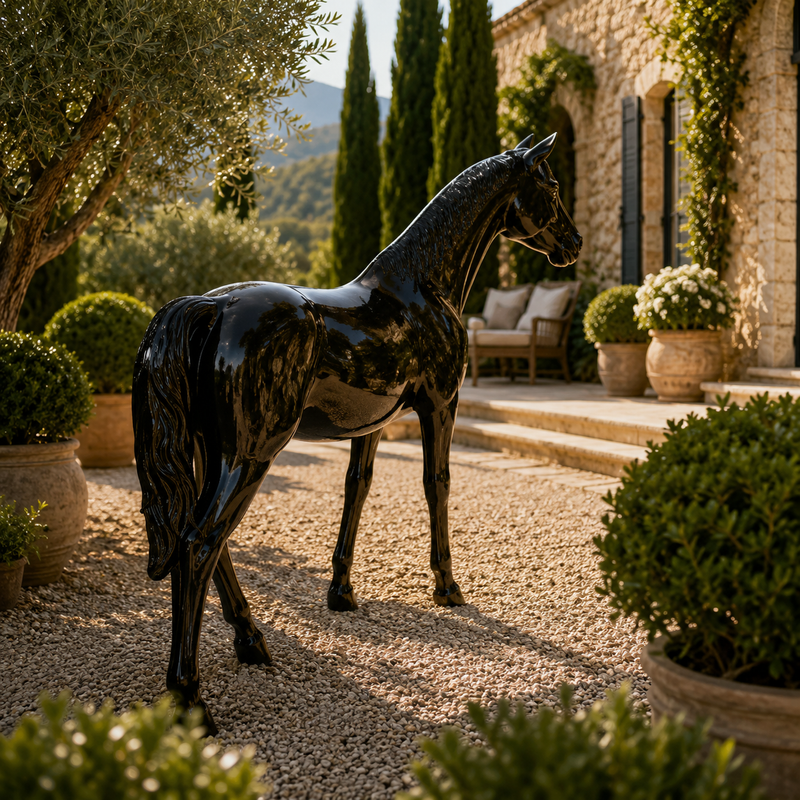 Sculpture Cheval XXL 210 cm en Résine Noir – Swiss Sculpture