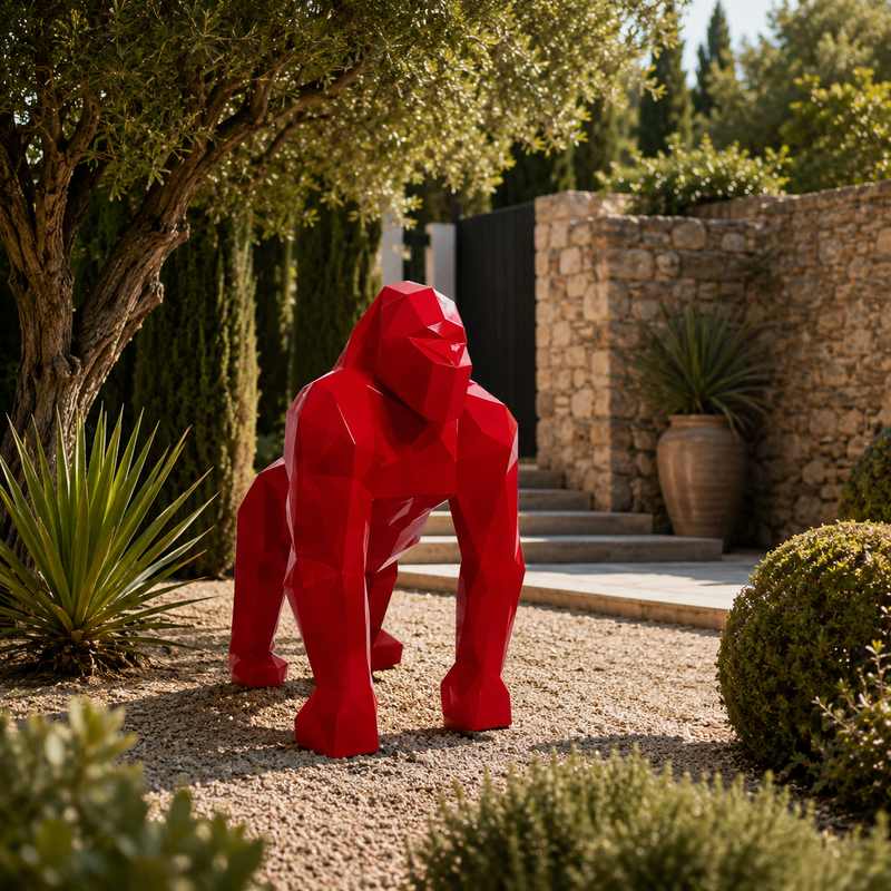 Sculpture Gorille XXL en Résine 140 cm Rouge – Swiss Sculpture