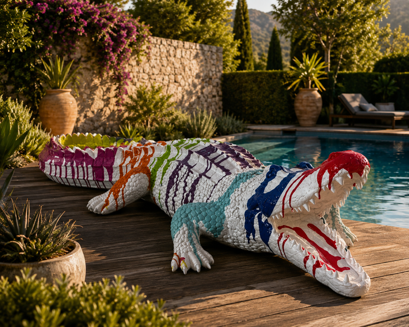 Sculpture Crocodile XXL en Résine 120 cm Multicolore – Swiss Sculpture