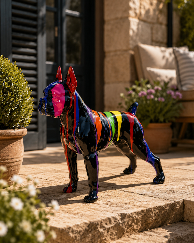 Sculpture Chien Boxer 50 cm en Résine Multicolore – Swiss Sculpture