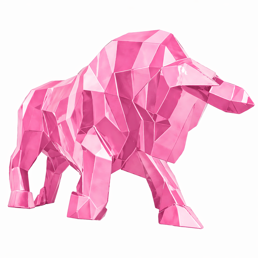 Sculpture Taureau Résine Origami 100 cm Rose – Swiss Sculpture