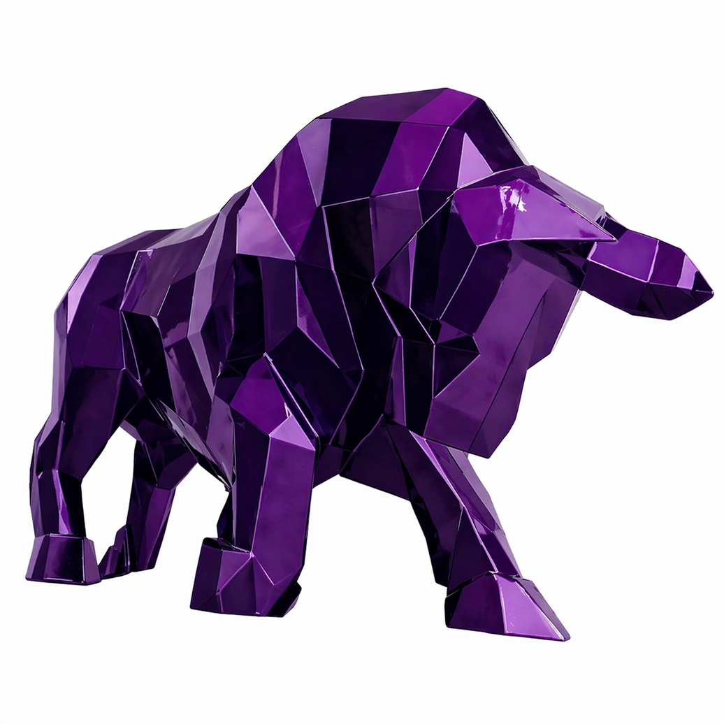 Sculpture Taureau Résine Origami 100 cm Violet – Swiss Sculpture