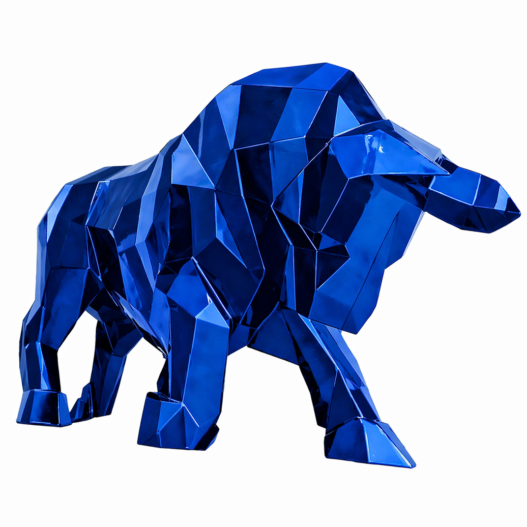 Sculpture Taureau Résine Origami 100 cm Bleu – Swiss Sculpture