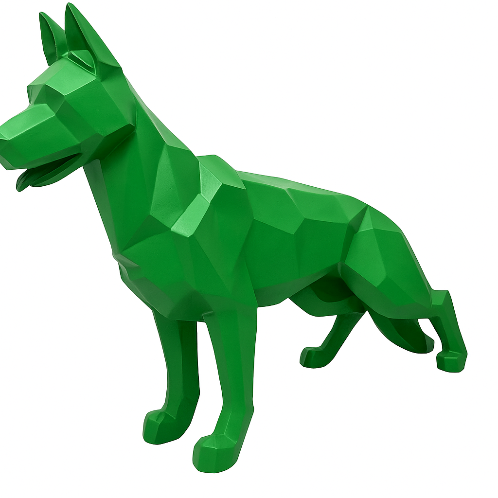 Sculpture XXL Berger Allemand Origami 120 cm Résine Verte – Swiss Sculpture - Swiss-sculpture.ch