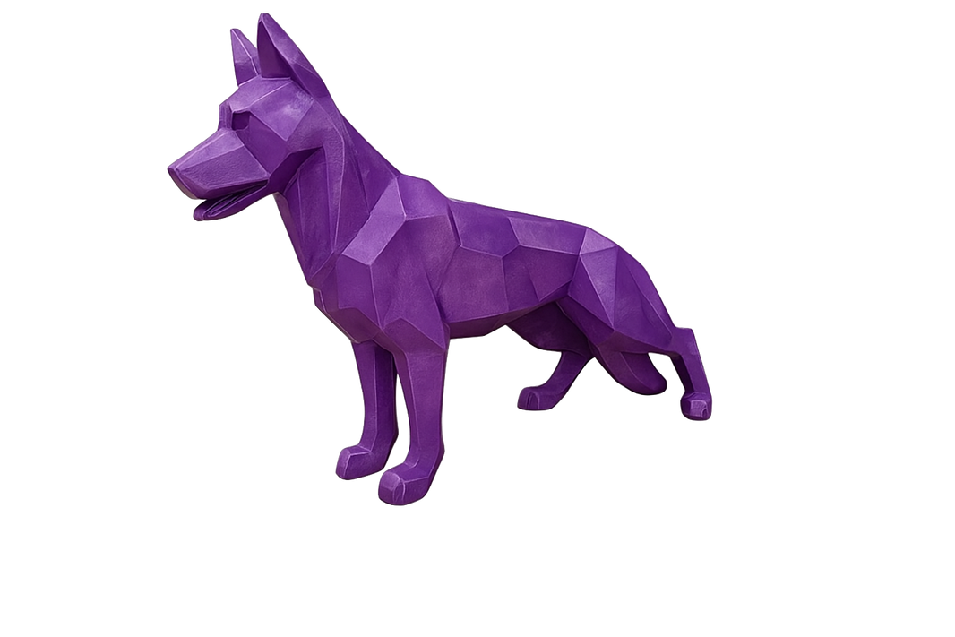 Sculpture Chien Berger Allemand XXL 120 cm Résine Violet – Swiss Sculpture - Swiss-sculpture.ch
