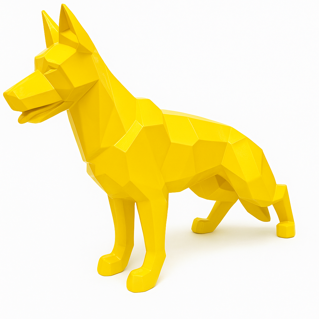 Sculpture XXL Berger Allemand Origami 120 cm Résine Jaune – Swiss Sculpture - Swiss-sculpture.ch