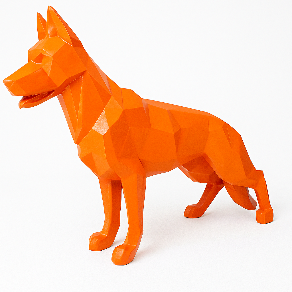 Sculpture XXL Berger Allemand Origami 120 cm Résine Orange – Swiss Sculpture - Swiss-sculpture.ch