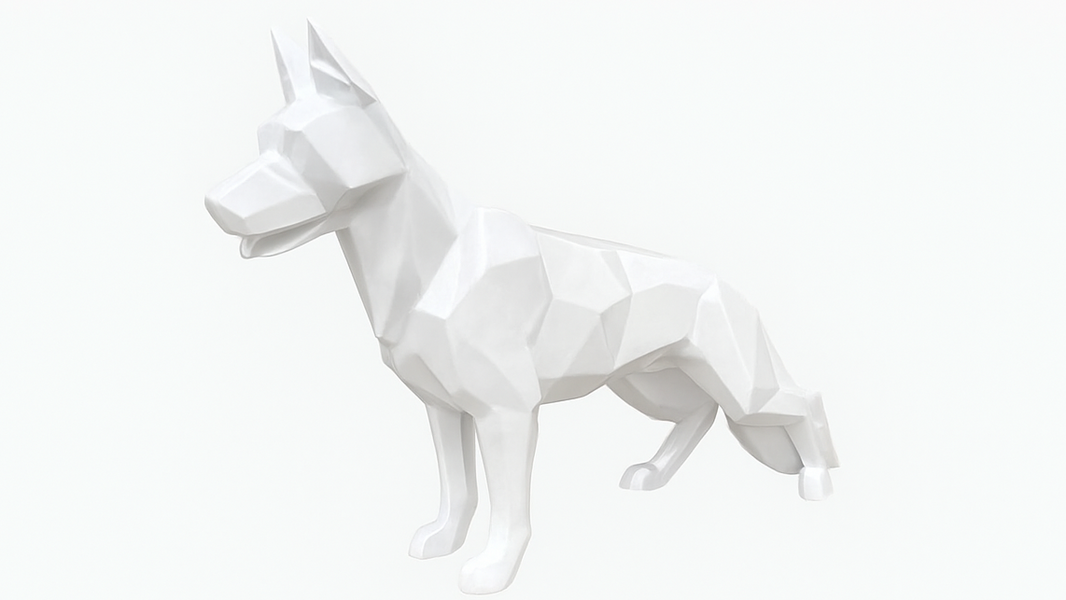 Sculpture XXL Berger Allemand Origami 120 cm Résine Blanche – Swiss Sculpture - Swiss-sculpture.ch