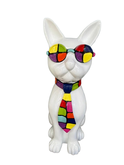 Sculpture Chat 80 cm Résine Blanc Multi – Swiss Sculpture
