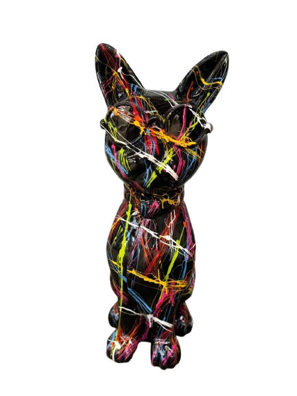 Sculpture Chat 80 cm Résine Noir Graffiti – Swiss Sculpture