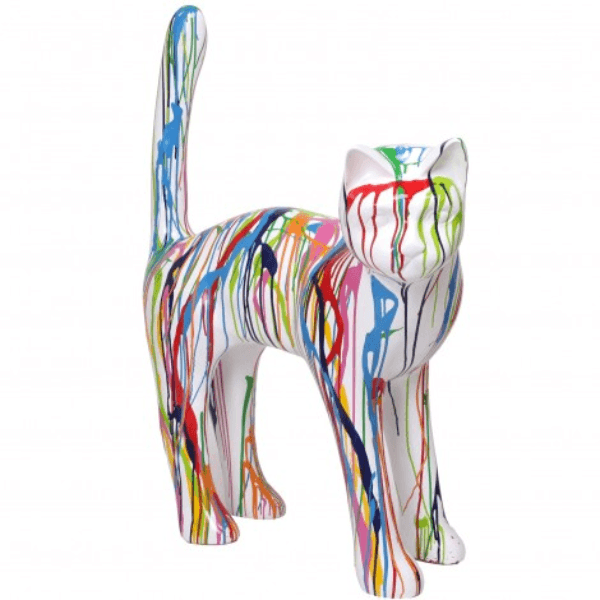 Sculpture Chat XXL en Résine 105 cm Blanc Graffiti – Swiss Sculpture - Swiss-sculpture.ch