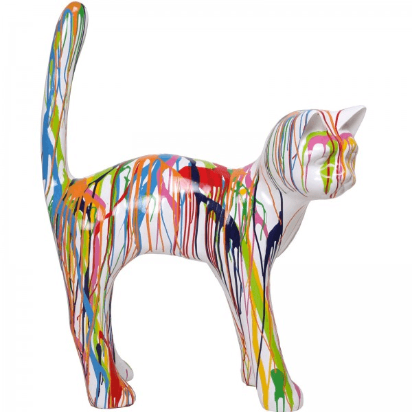 Sculpture Chat XXL en Résine 105 cm Blanc Graffiti – Swiss Sculpture - Swiss-sculpture.ch