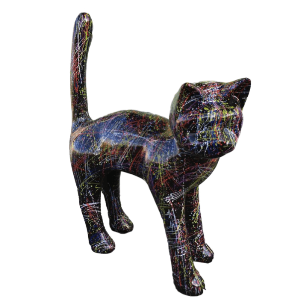 Sculpture Chat XXL en Résine 105 cm Noir Graffiti – Swiss Sculpture - Swiss-sculpture.ch