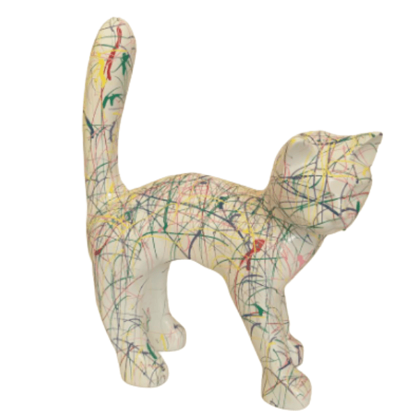 Sculpture Chat 35 cm en Résine Blanche Graffiti – Swiss Sculpture - Swiss-sculpture.ch