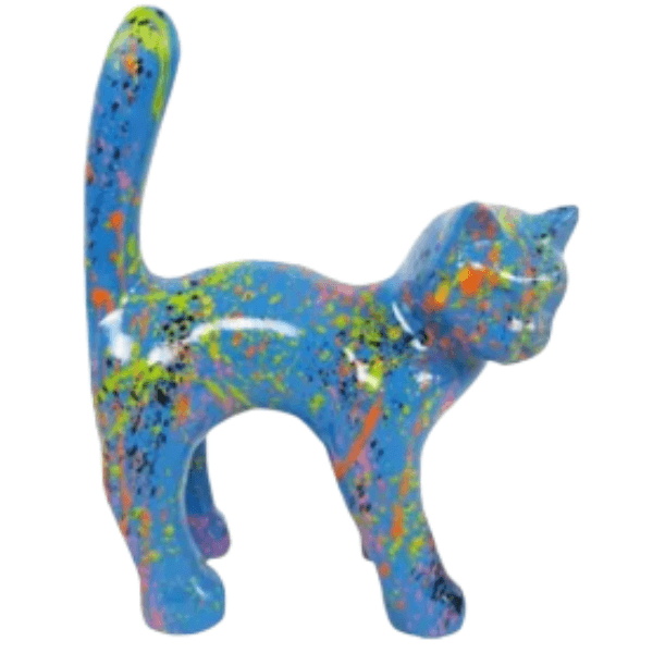 Sculpture Chat 60 cm Résine Graffiti Bleu – Swiss Sculpture - Swiss-sculpture.ch