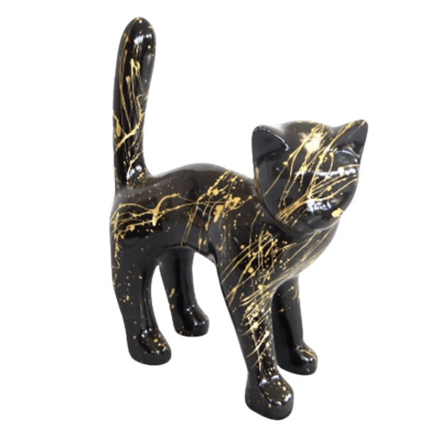 Sculpture Chat en Résine 45 cm Noir Doré – Swiss Sculpture - Swiss-sculpture.ch