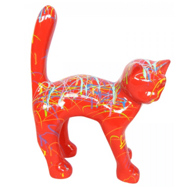 Sculpture Chat en Résine 45 cm Rouge Graffiti – Swiss Sculpture - Swiss-sculpture.ch