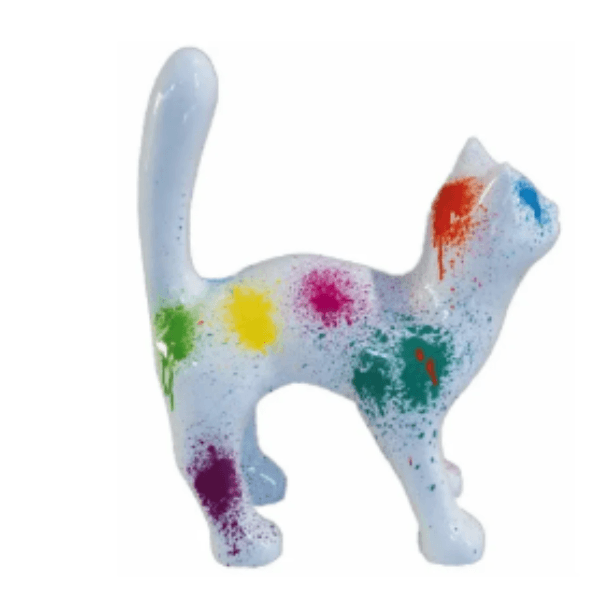 Sculpture Chat Tie and Dye 45 cm Résine Bleu Violet – Swiss Sculpture - Swiss-sculpture.ch