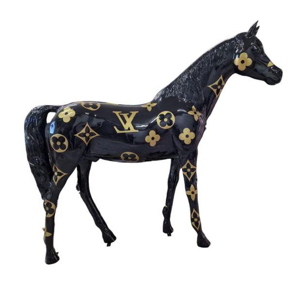 Sculpture Cheval XXL en Résine 210 cm Noir et Or – Swiss Sculpture - Swiss-sculpture.ch