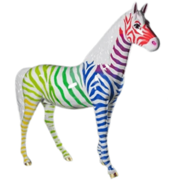 Sculpture XXL Cheval Zebré Multicolore en Résine 210 cm – Swiss Sculpture - Swiss-sculpture.ch