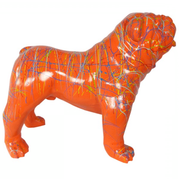 Sculpture Bouledogue Anglais 30 cm Résine Orange Graffiti – Swiss Sculpture - Swiss-sculpture.ch