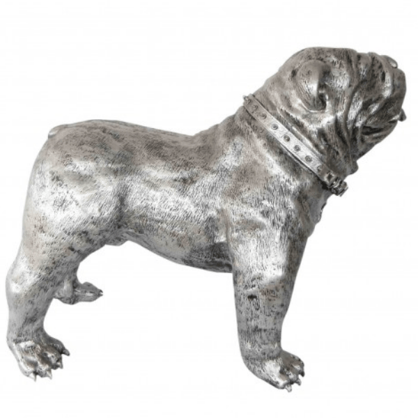 Sculpture Bouledogue Anglais 90 cm en Résine Argentée – Swiss Sculpture - Swiss-sculpture.ch