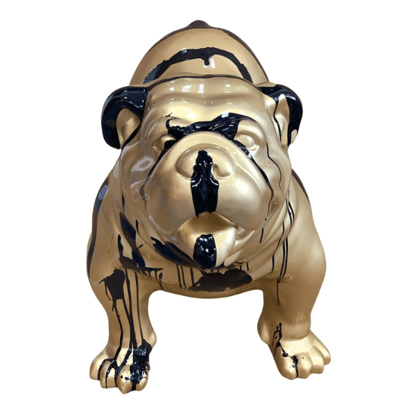 Sculpture Bouledogue Anglais 90 cm Résine Doré et Noir – Swiss Sculpture - Swiss-sculpture.ch