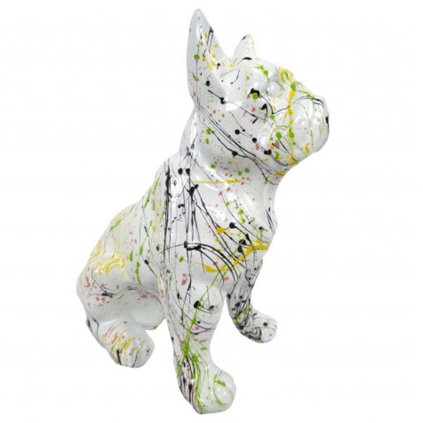 Sculpture Bouledogue Français 30 cm Résine Blanc Graffiti – Swiss Sculpture - Swiss-sculpture.ch