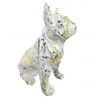 Sculpture Bouledogue Français 30 cm Résine Blanc Graffiti – Swiss Sculpture - Swiss-sculpture.ch