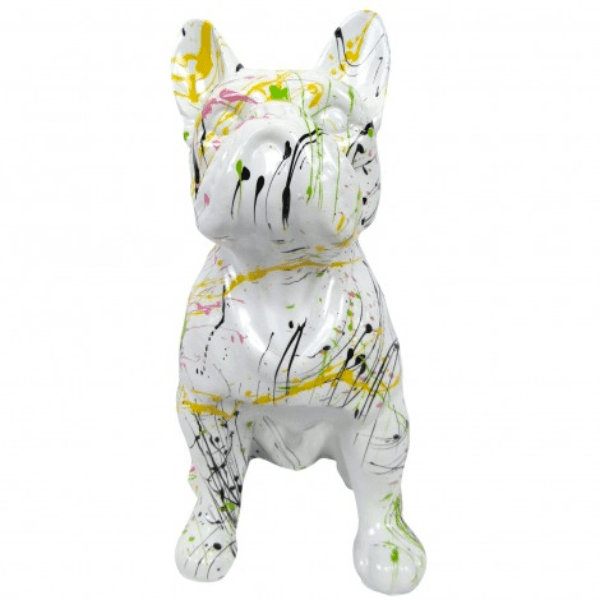 Sculpture Bouledogue Français 30 cm Résine Blanc Graffiti – Swiss Sculpture - Swiss-sculpture.ch