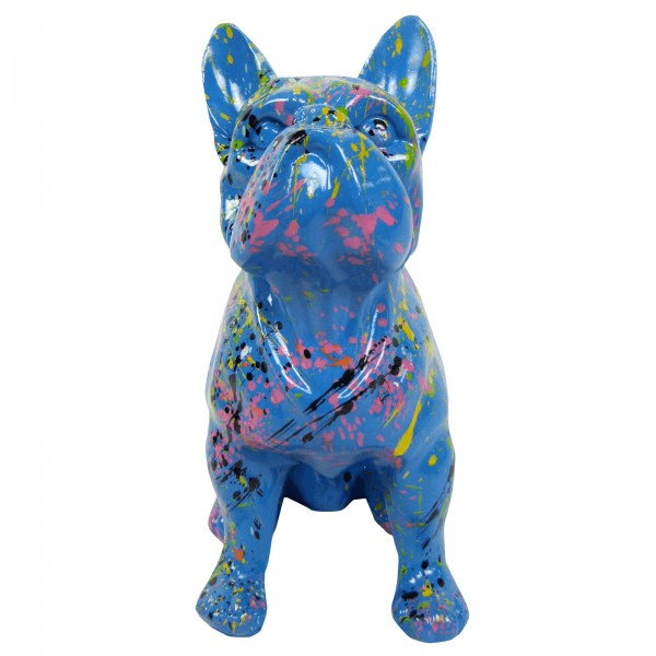 Sculpture Bouledogue Français 30 cm en Résine Bleu Graffiti – Swiss Sculpture - Swiss-sculpture.ch