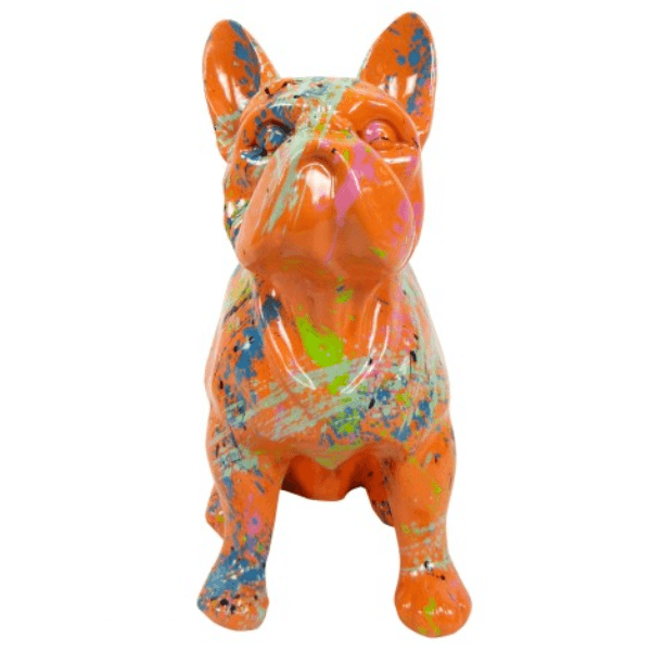 Sculpture Bouledogue Français 30 cm en Résine Orange Graffiti – Swiss Sculpture - Swiss-sculpture.ch