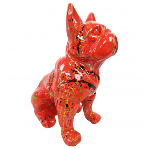 Sculpture Bouledogue Français 30 cm en Résine Rouge Graffiti – Swiss Sculpture - Swiss-sculpture.ch