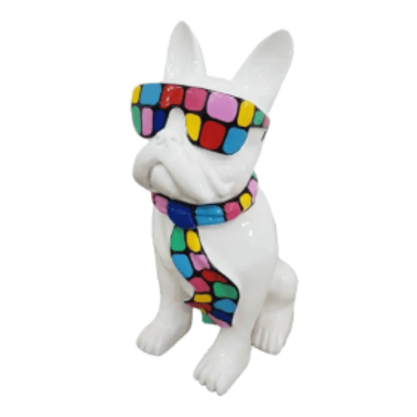 Sculpture Bouledogue Français 35 cm Résine Blanc Mat – Swiss Sculpture - Swiss-sculpture.ch