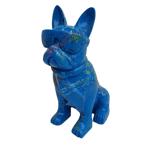 Sculpture Bouledogue Français 35 cm Résine Bleu Graffiti – Swiss Sculpture - Swiss-sculpture.ch