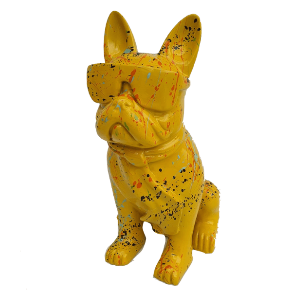 Sculpture Bouledogue Français 35 cm en Résine Jaune Graffiti – Swiss Sculpture - Swiss-sculpture.ch