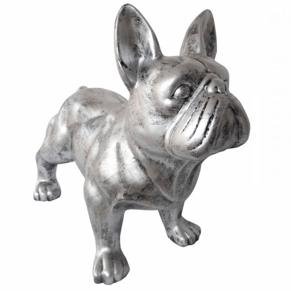 Sculpture Bouledogue Français 45 cm en Résine Argenté – Swiss Sculpture - Swiss-sculpture.ch