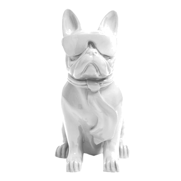 Sculpture Bouledogue Français en Résine 80 cm Blanc Mat – Swiss Sculpture - Swiss-sculpture.ch