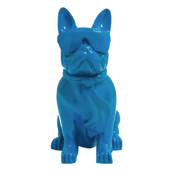 Sculpture Chien Bouledogue Français 80 cm Résine Bleu – Swiss Sculpture - Swiss-sculpture.ch