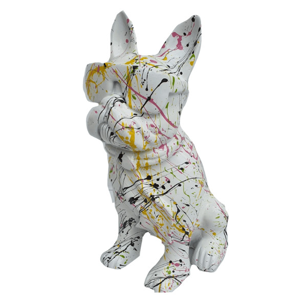 Sculpture Bouledogue Français 80 cm Résine Blanche Graffiti – Swiss Sculpture - Swiss-sculpture.ch