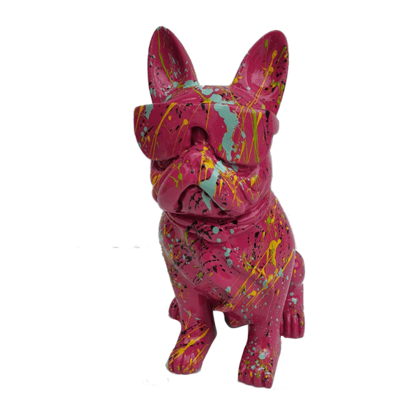 Sculpture Bouledogue Français en Résine 80 cm Rose Graffiti – Swiss Sculpture - Swiss-sculpture.ch