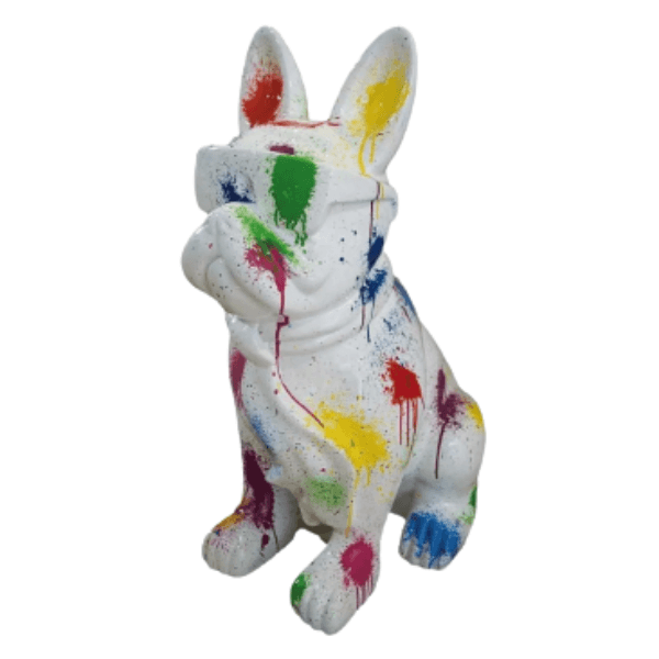 Sculpture Bouledogue Français 80 cm Résine Effet Tie and Dye – Swiss Sculpture - Swiss-sculpture.ch