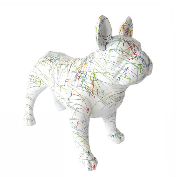 Sculpture Bouledogue Français 90 cm Résine Blanc Graffiti – Swiss Sculpture - Swiss-sculpture.ch