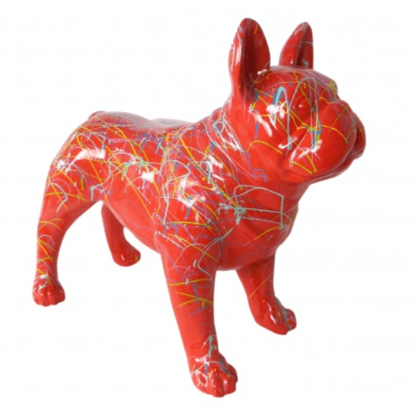 Sculpture Bouledogue Français 90 cm Résine Rouge Graffiti – Swiss Sculpture - Swiss-sculpture.ch