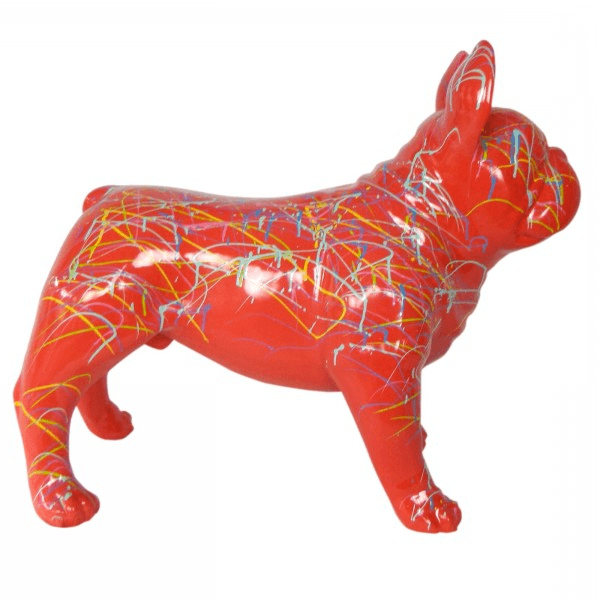 Sculpture Bouledogue Français 90 cm Résine Rouge Graffiti – Swiss Sculpture - Swiss-sculpture.ch