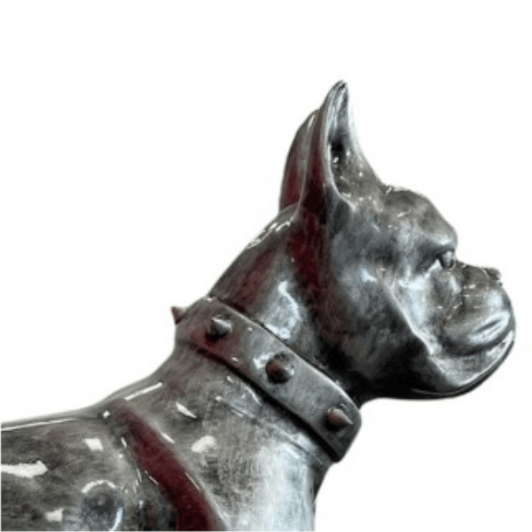Sculpture XXL Chien Boxer 110 cm en Résine Argenté – Swiss Sculpture - Swiss-sculpture.ch