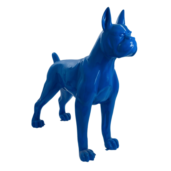 Sculpture Chien Boxer XXL en Résine 110 cm Bleu Nuit Brillant – Swiss Sculpture - Swiss-sculpture.ch