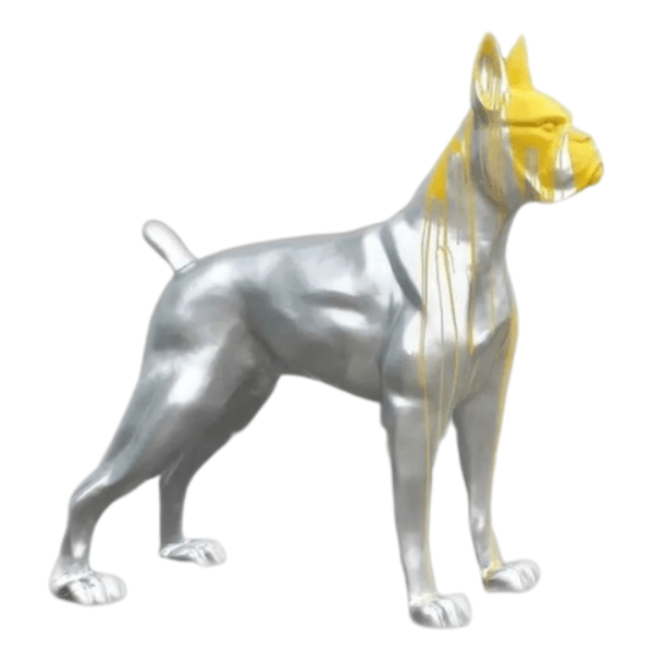 Sculpture XXL Chien Boxer en Résine 110 cm Jaune – Swiss Sculpture - Swiss-sculpture.ch