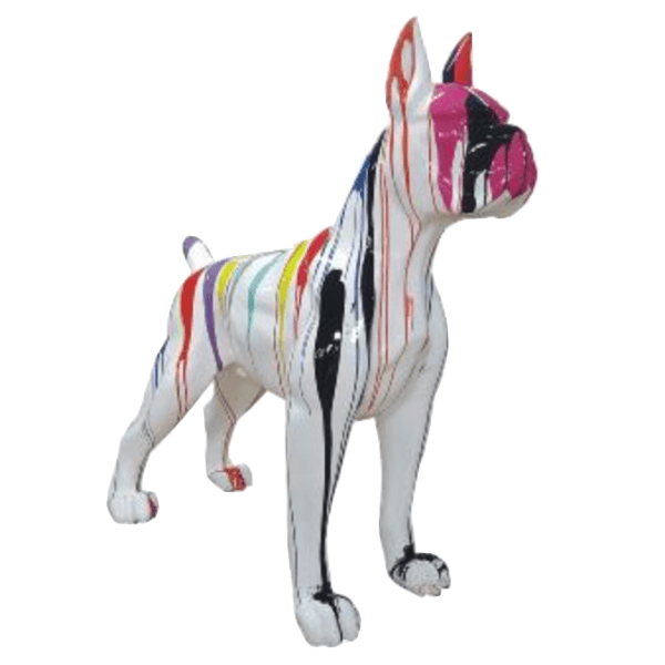 Sculpture XXL Chien Boxer en Résine 110 cm Multicolore – Swiss Sculpture - Swiss-sculpture.ch