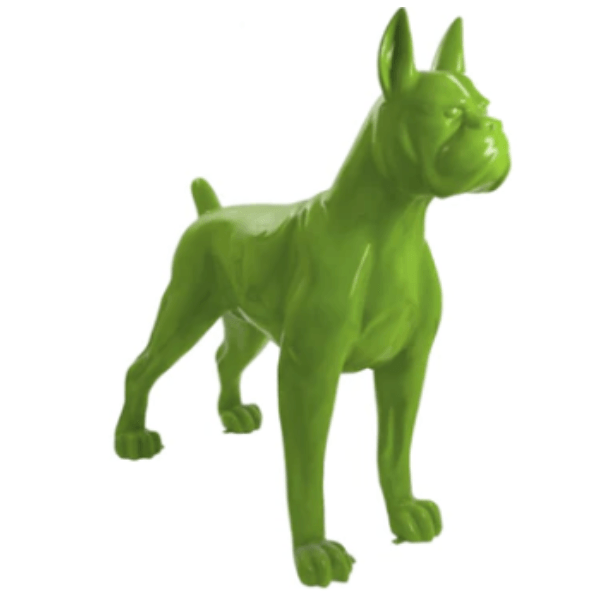 Sculpture XXL Chien Boxer 110 cm Résine Vert Pomme – Swiss Sculpture - Swiss-sculpture.ch